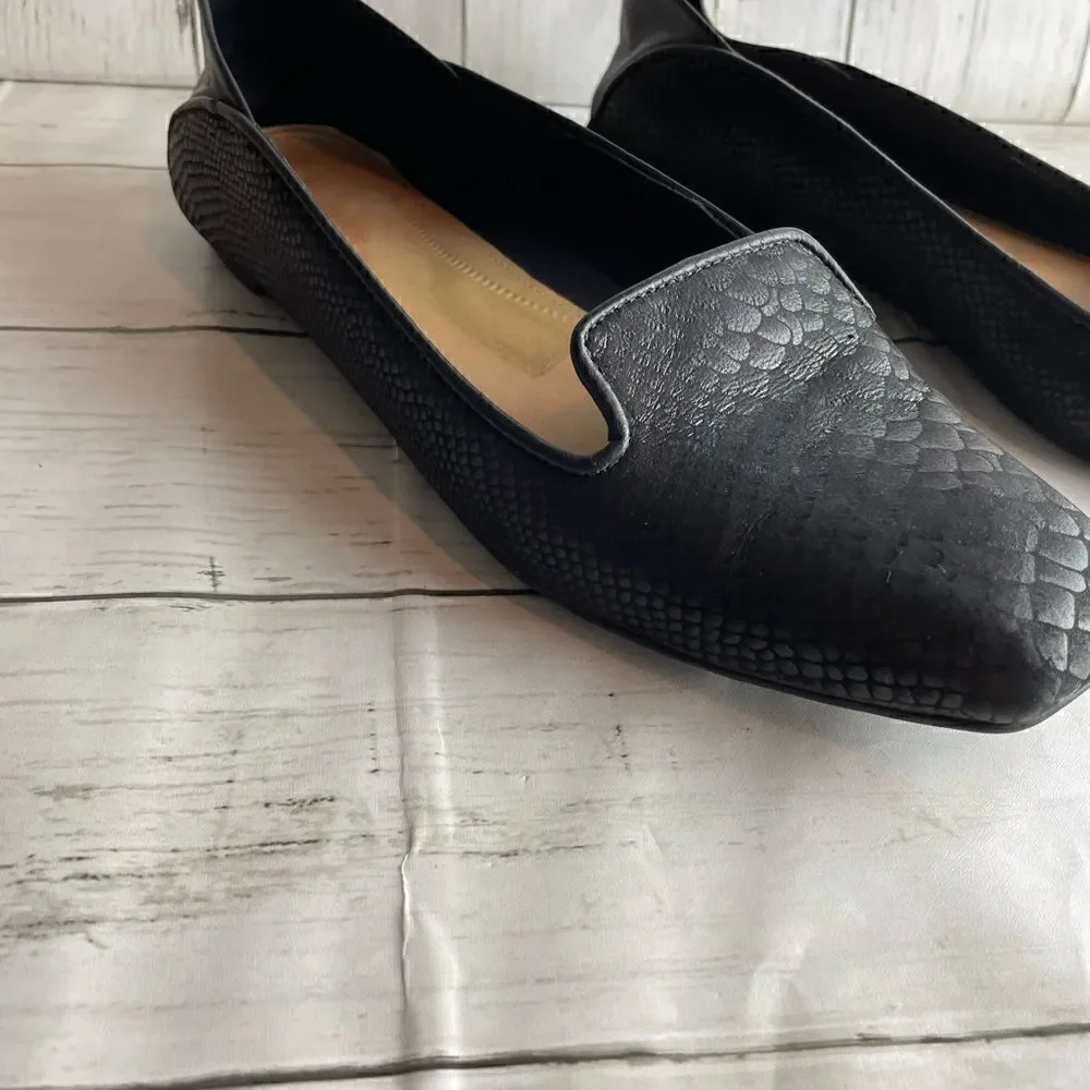 Nature Addington Snake Embossed Leather Flats Black 7.5